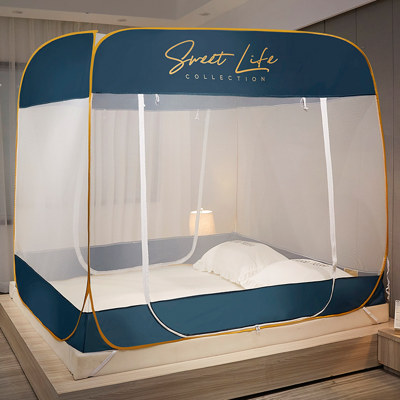免安装蒙古包蚊帐宿舍单人1.5m双人家用方顶1.8m床蚊帐全底防摔