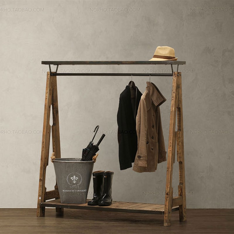 美式loft复古服装架陈列架服装店货架展示架落地式挂衣架中岛架子