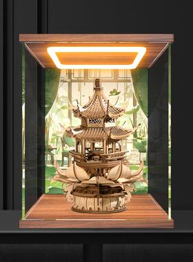 回型灯收纳盒适用乐放榫卯木制积木八音盒古风建筑音乐盒灵动莲亭