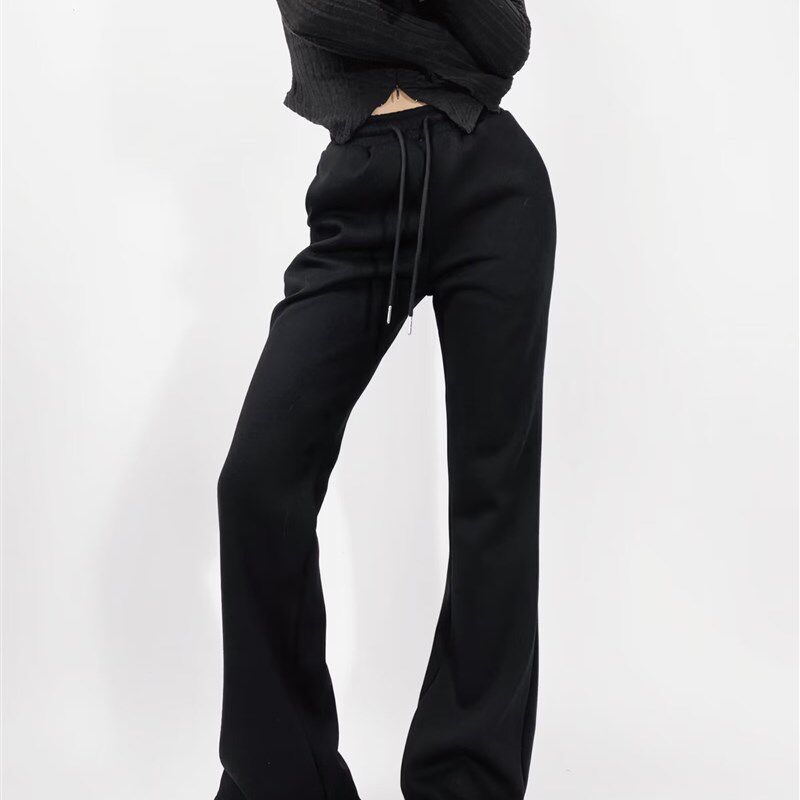 CCA美式复古加绒加厚抽绳松紧腰微喇卫裤拖地运动休闲长裤喇叭裤