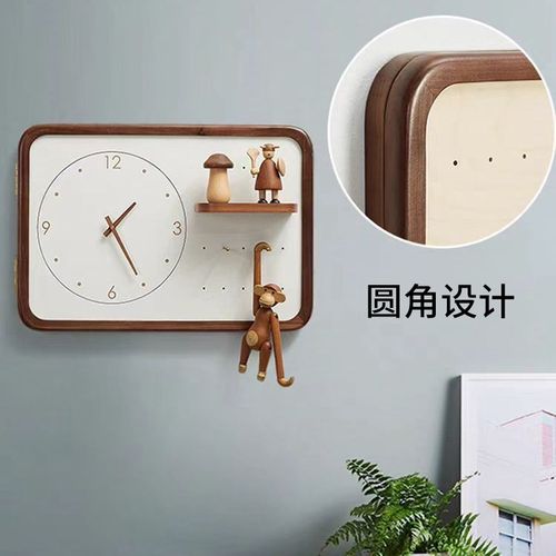 时钟原木风带钟表强电箱遮挡洞洞板电表箱装饰画挂钩入户盒配电箱