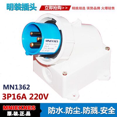3X16A明装插头 器具插头 工业插头插座 1362单相三线2P+E IP67