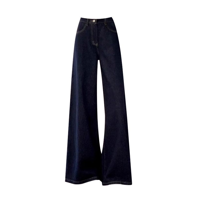 深蓝色高腰显瘦阔腿牛仔裤子女秋季薄款宽松显瘦小个子拖地喇叭裤