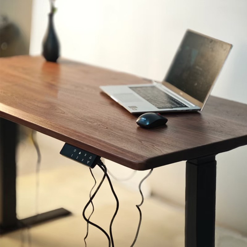 北美黑胡桃木电动升降桌可调节实木学生书桌只能电竞桌工作台定制