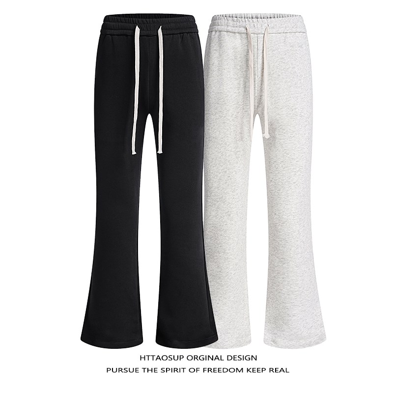 HTTAOSUP纯色卫裤微喇叭休闲裤男女秋冬新款垂感显瘦加绒运动裤子