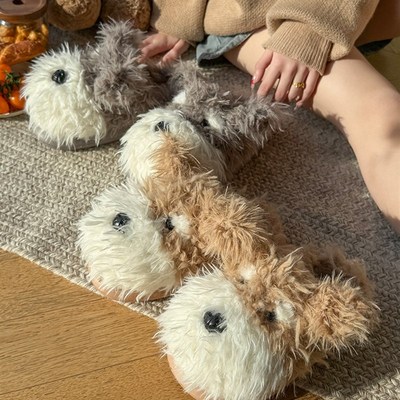 潦草小狗棉拖鞋女款秋冬季2025新款室内包跟可爱毛毛拖鞋女士冬天