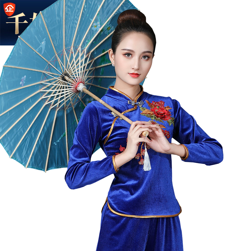 春秋广场舞服装女长袖上衣金丝绒新款跳舞衣中老年演出服舞蹈衣服