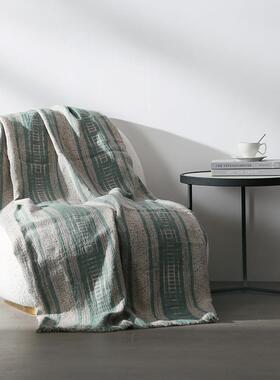 现代简约绿色麻布床尾巾搭毯客厅沙发床上装饰毯样板房间软装