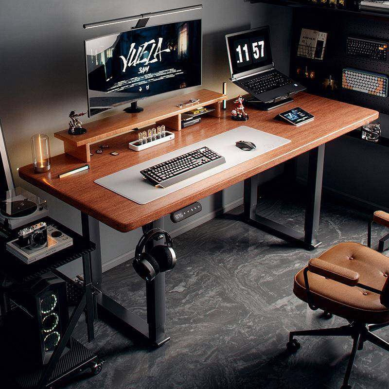 电动升降桌双电机实木电脑桌家用智能双人四立柱办公桌腿桌架