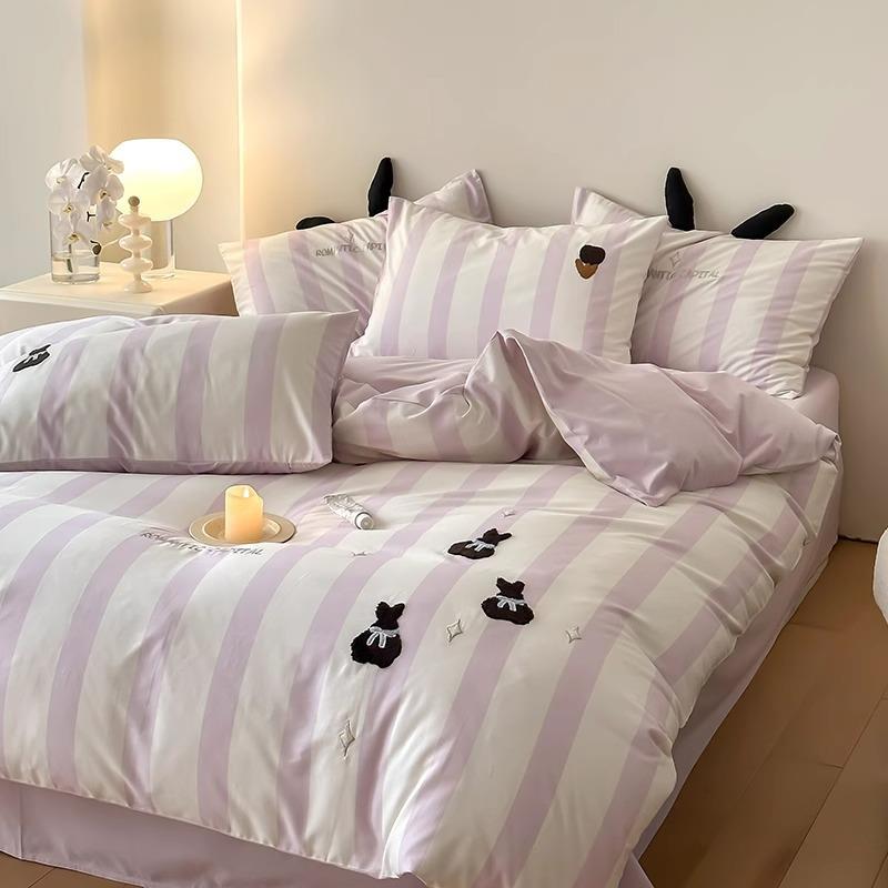 100支~可爱秋冬全棉磨毛四件套加厚保暖纯棉床单被套卡通毛巾绣