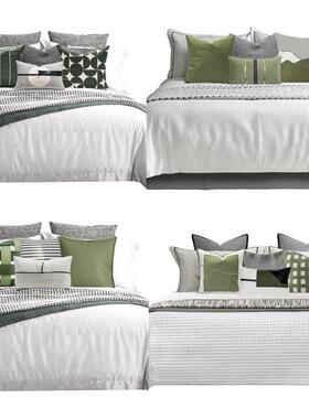 绿色系样板房间多件套床品后现代床品床品套件家具展厅布艺软装