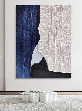 手绘油画客厅抽象简约装饰画蓝色玄关餐厅现代肌理艺术装饰挂画