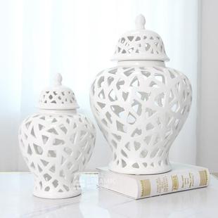 现代简约家居摆件花瓶欧式镂空将军罐家居创意陶瓷装饰摆设工艺品
