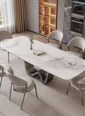 岩板餐桌小户型家用轻奢高端长方形极简设计师灰色轻奢网红长饭桌