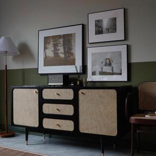 北欧厨房实木餐边柜小户型玄关收纳藤编储物柜现代简约客厅茶水柜