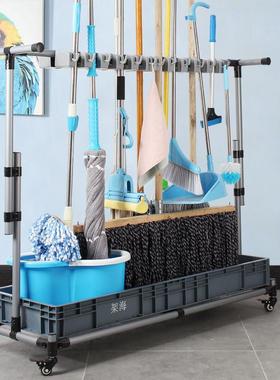 架海灰色落地拖把架可移动墩布架挂架复合管不锈钢架子20挂24钩