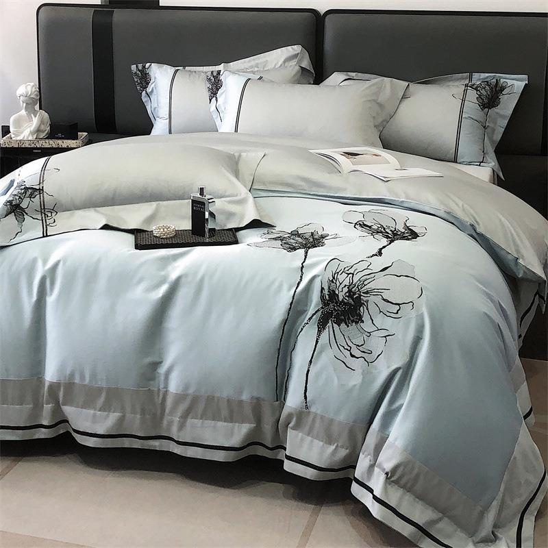 母婴级100支长绒棉四件套简约纯色纯棉床单被套床上用品工厂