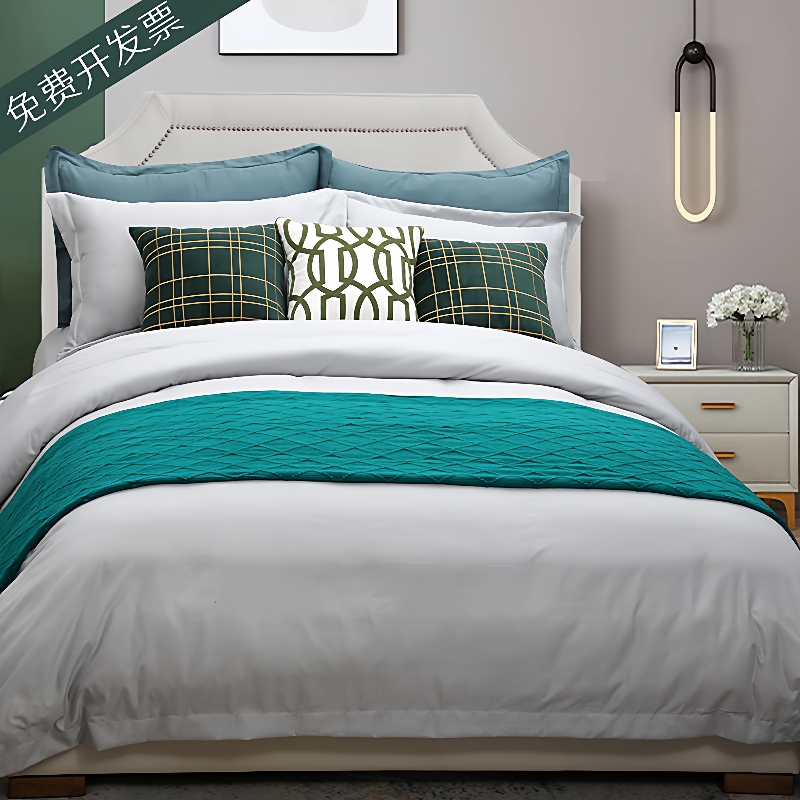 现代轻奢样板间极简床品多件套意式简约别墅展厅软装设计床品套件