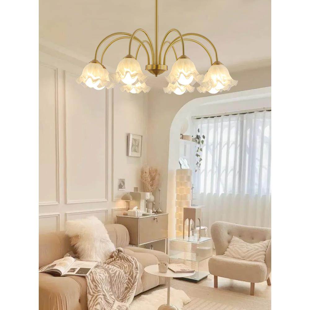 法式全铜客厅吊灯复古美式网红玻璃花朵温馨浪漫餐厅中山卧室灯具