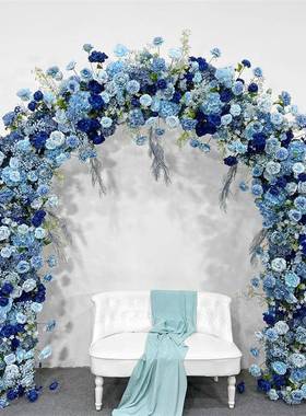 蓝色花拱门婚礼橱窗展示背景人造花拱门克洛因蓝