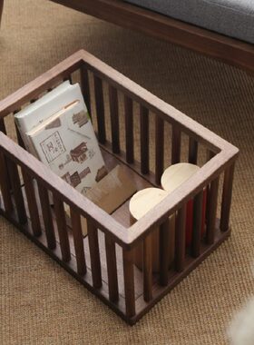 黑胡桃木收纳筐杂物框实木储物盒禅意新中式桌面置物篮