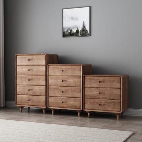 北欧实木斗柜现代简约卧室家具储物柜三四五斗柜橱柜抽屉柜胡桃色