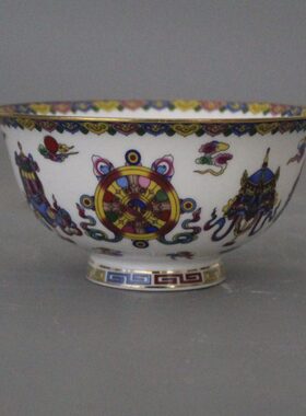 4寸描金粉彩八宝纹碗仿古工艺瓷器家居中式餐具古董古玩客厅摆件