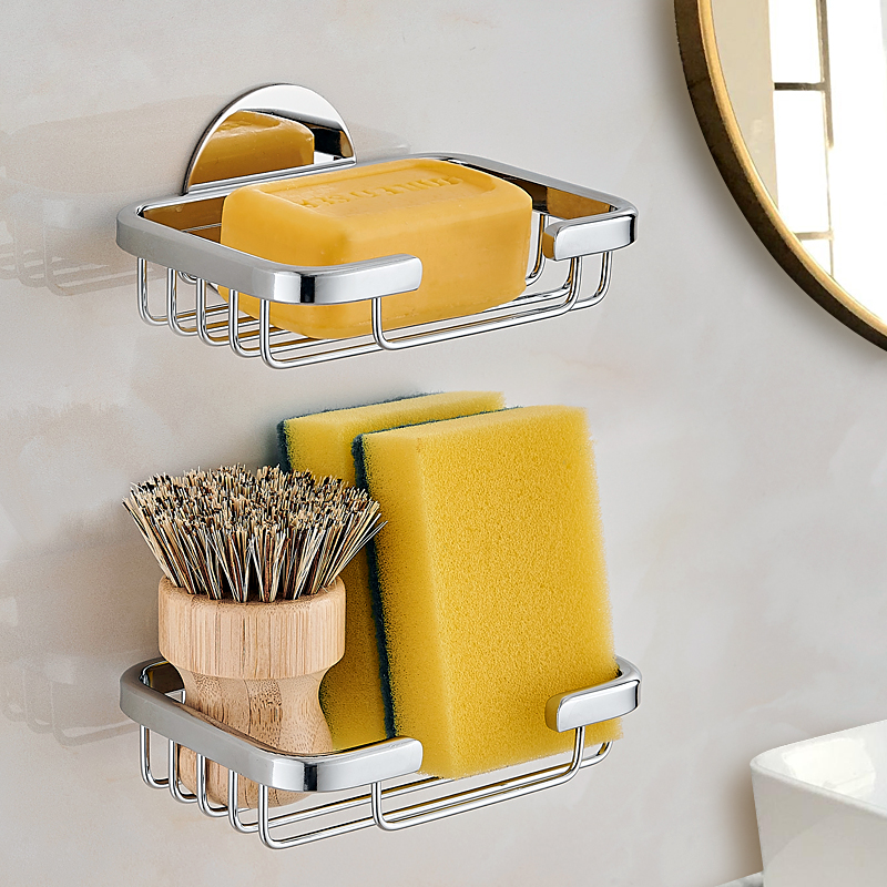肥皂盒壁挂式沥水免打孔r304不锈钢浴室置物架皂网卫生间香皂盒架