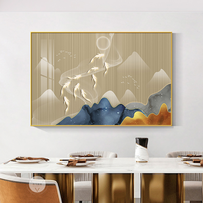 轻奢九鱼图餐厅装饰画高级感挂画现代简约饭歺厅餐桌厨房墙面壁画图片