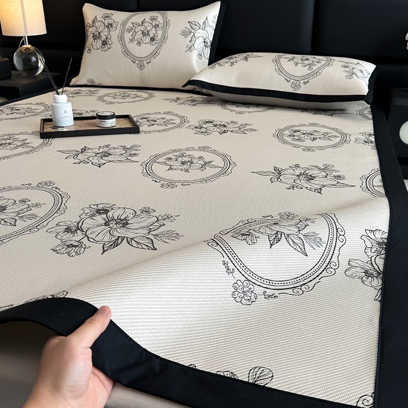 艾草冰藤席冰丝凉席床垫三件套夏季空调席冰丝床单家用席子可机洗