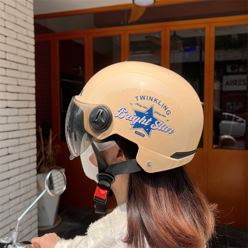 复古机车新国标3C认证电动车头盔男女款四季电瓶自行车安全帽夏天