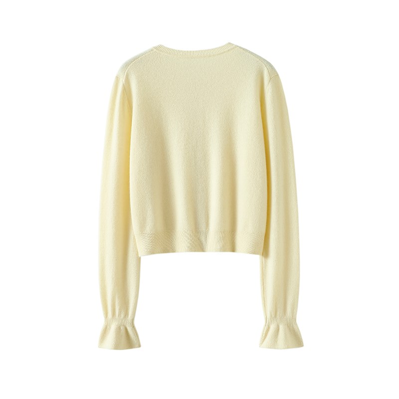 正宫都喜欢!!喇叭袖100%纯山羊绒开衫女短款纯羊绒毛衣针织开衫