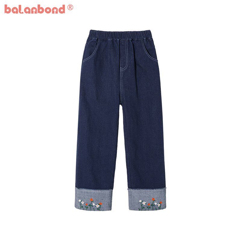 巴拉女童冬季加厚加绒牛仔裤阔腿裤洋气儿童喇叭裤女大童秋装冬季