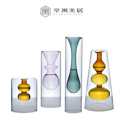 北欧极简创意玻璃花瓶糖果色水培花器销售中心现代软装饰品陈列设