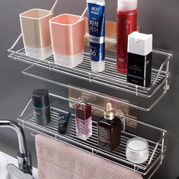 吸盘式浴室不锈钢置物架免打孔卫生间置物架壁挂厕所厨房收纳架子