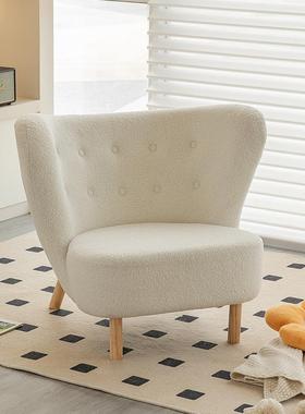 北欧单人沙发椅羊羔毛绒客厅休闲椅设计师白色简约轻奢卧室懒人椅