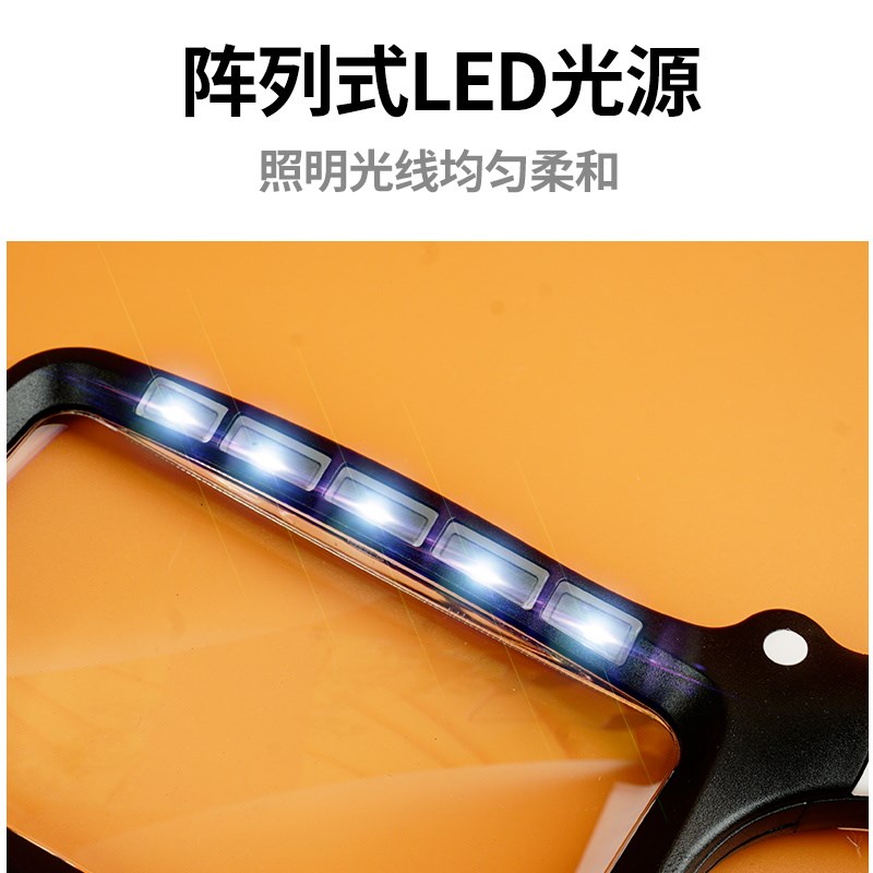 手持多功能放大镜方形高清镜片手柄可折叠带灯老人读书看手机字画