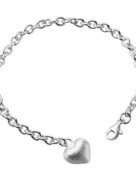 S925纯银磨砂爱心手链ins风设计感小清新拉丝粗链条手链桃心手串