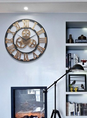 跨境热卖wall clock复古时钟客厅3D齿轮挂钟创意钟表