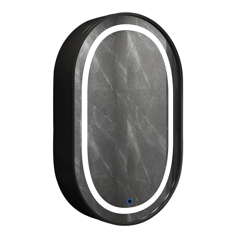 LED智能浴室镜柜实木椭圆形卫生间洗手间壁挂圆镜子带灯挂墙式