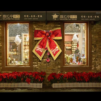 圣诞节装饰品大号红色圣诞蝴蝶结铃铛挂件橱窗玻璃门挂墙挂美陈