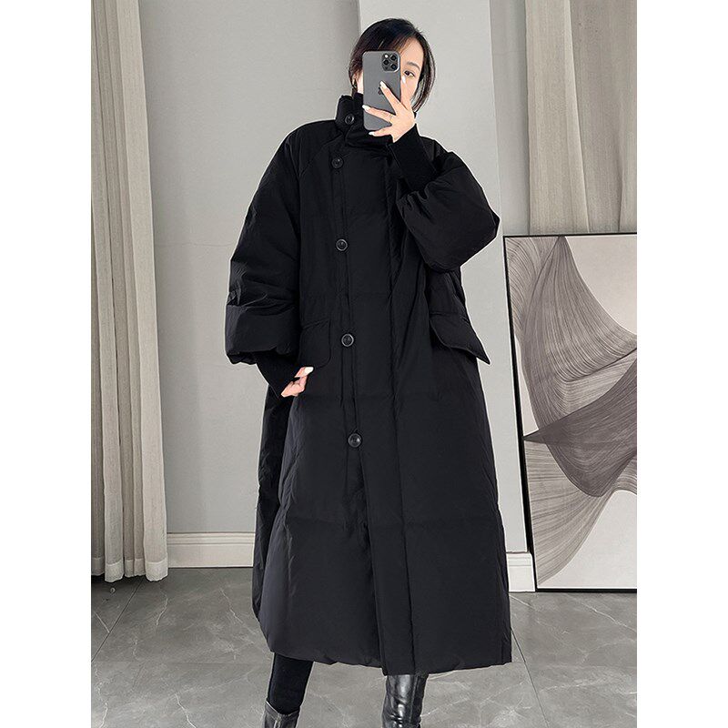 300斤特大码女装立领黑色长款棉服女时尚洋气设计感加厚冬装外套