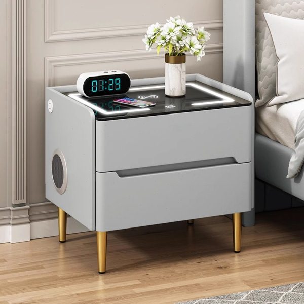 智能床头柜简约实木网红极简易无线充电主卧室多功能轻奢家用