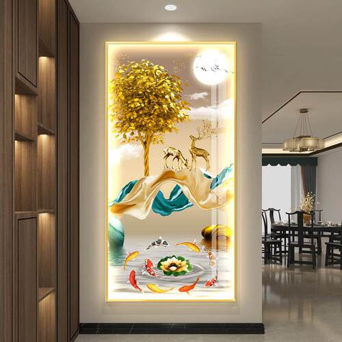 九鱼图led带灯入户玄关装饰画走廊过道挂画壁画现代简约高档大气
