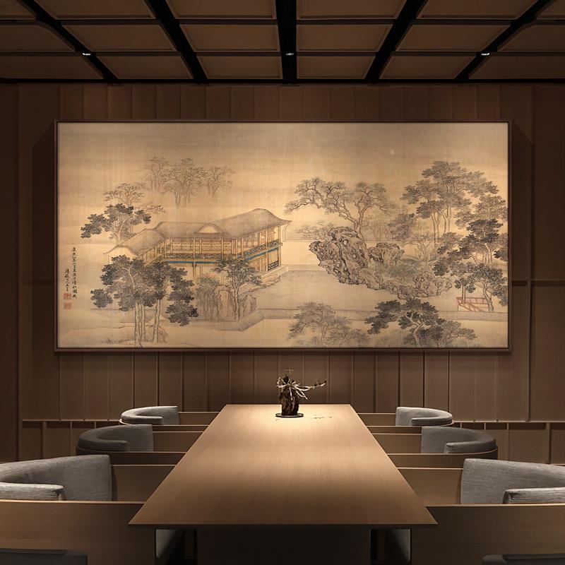 宋代美学四季山水图客厅背景墙挂画新中式饭店饭厅装饰画软装壁画
