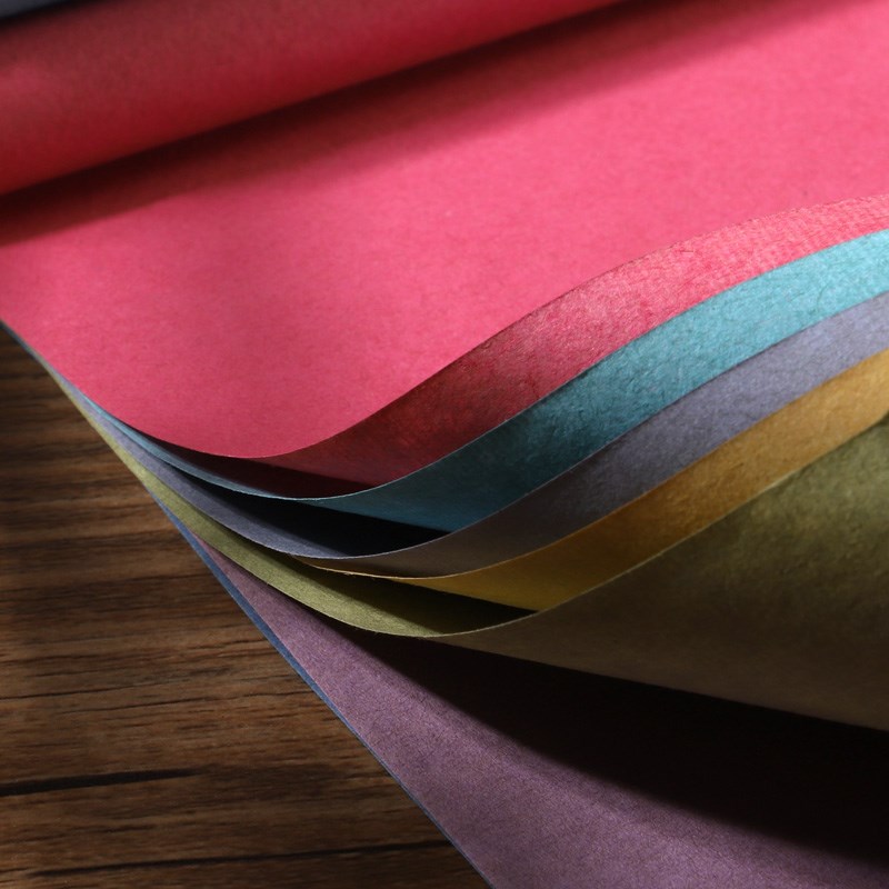 古法草木染宣纸珊瑚笺四尺六尺八尺彩色褚皮麻纸手工作品纸半生熟