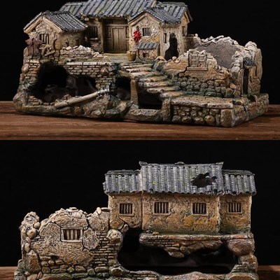 水族箱假山鱼缸造景装饰品鱼虾躲避屋建筑模型老房子微景观小摆件