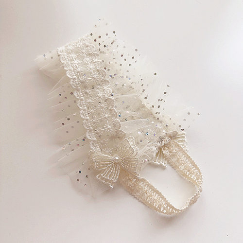 韩国宝宝复古法式蕾丝网纱发带婴幼儿不伤发超头带弹力公主头箍新