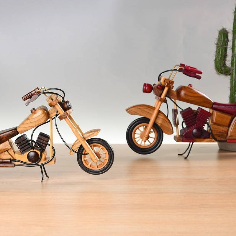 欧式复古木质飞机摆件创意家居桌面火车模型装饰摩托车木质品