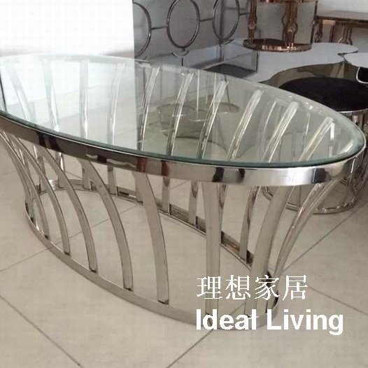 后现代不锈钢椭圆茶几时尚简约茶桌客厅酒店茶台玻璃大理石咖啡几
